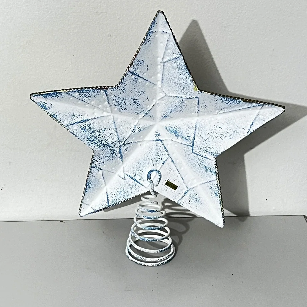 Metal Patchwork Star Christmas Tree Topper OS Multicolor Folk Art Decor